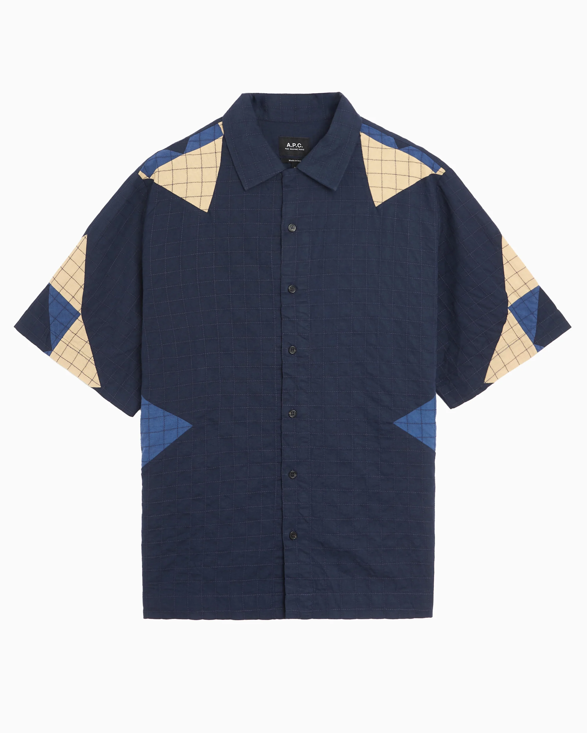 A.P.C. Patchwork Relaxed Herren-Hemd mit kurzen Ärmeln