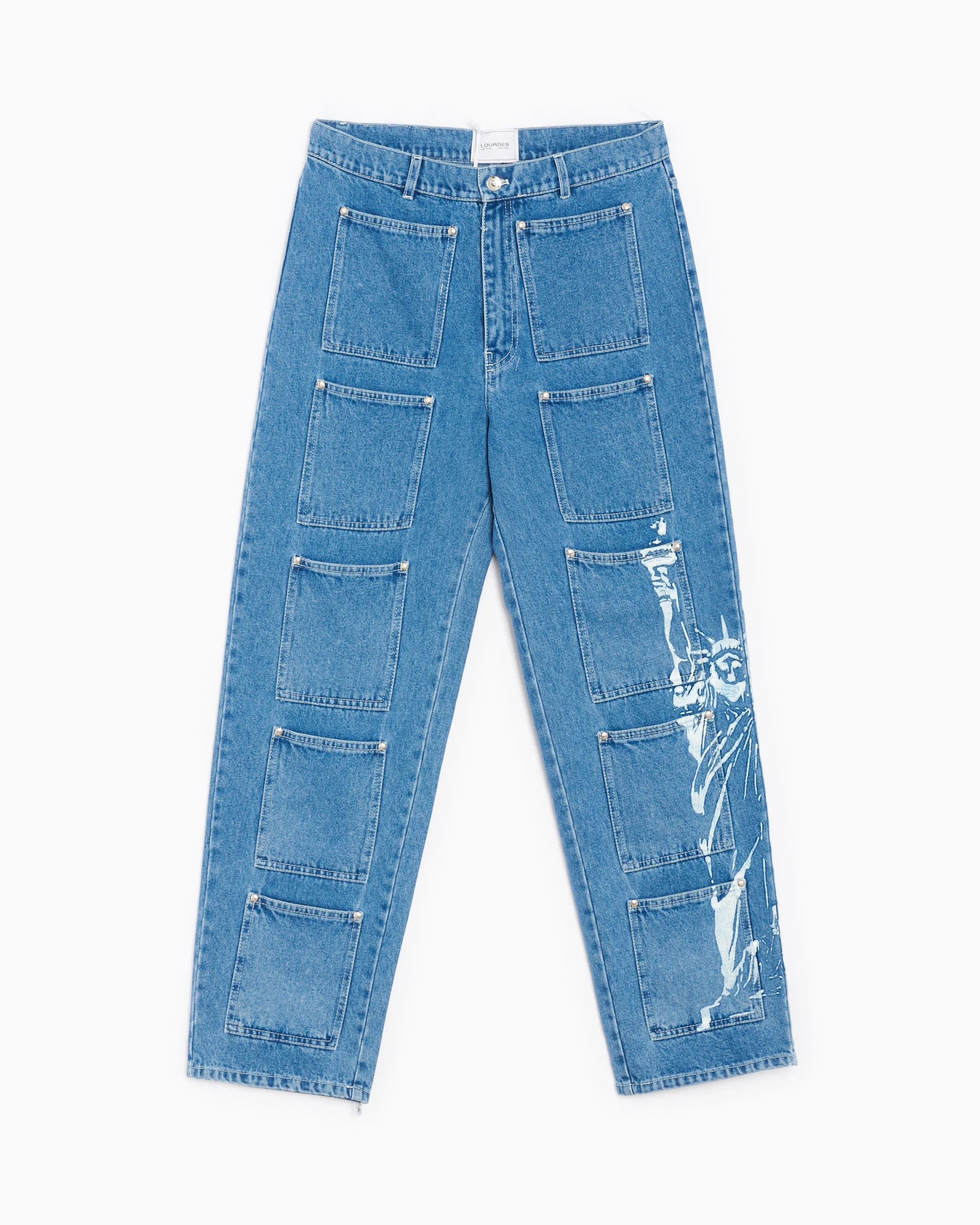 Lourdes New York Pockets Cargo Unisex Denim Pants Unisex Jeans