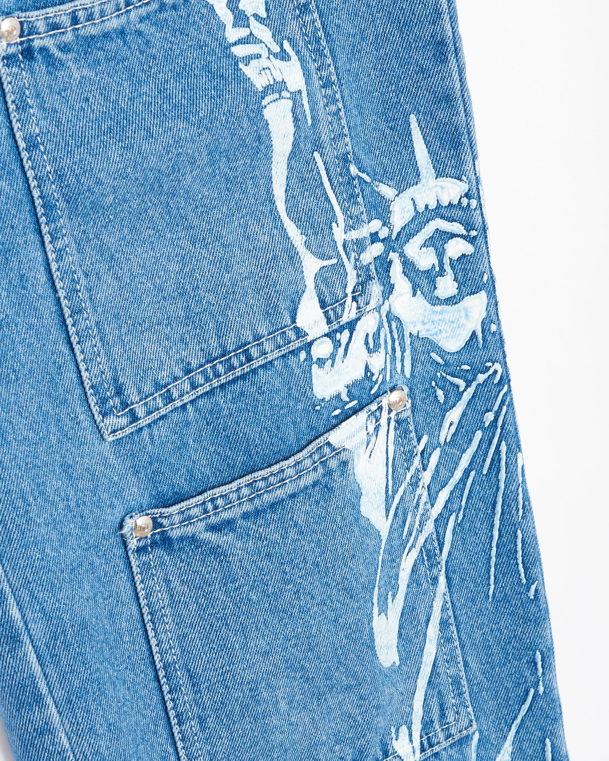 Lourdes New York Pockets Cargo Unisex Denim Pants Unisex Jeans - Image 4