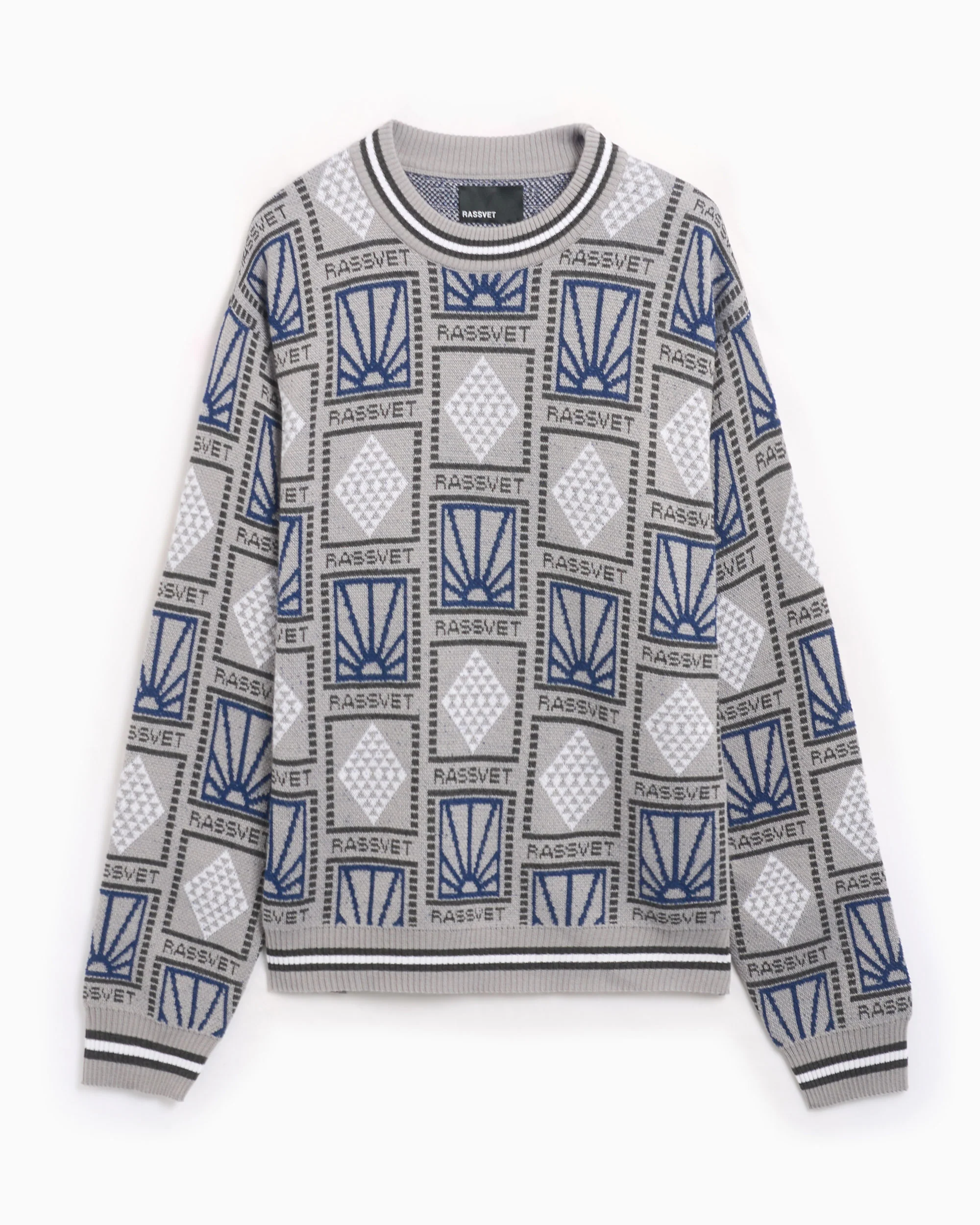 Rassvet Pattern Logo Men's Jacquard Knit Sweater Herren-Pullover