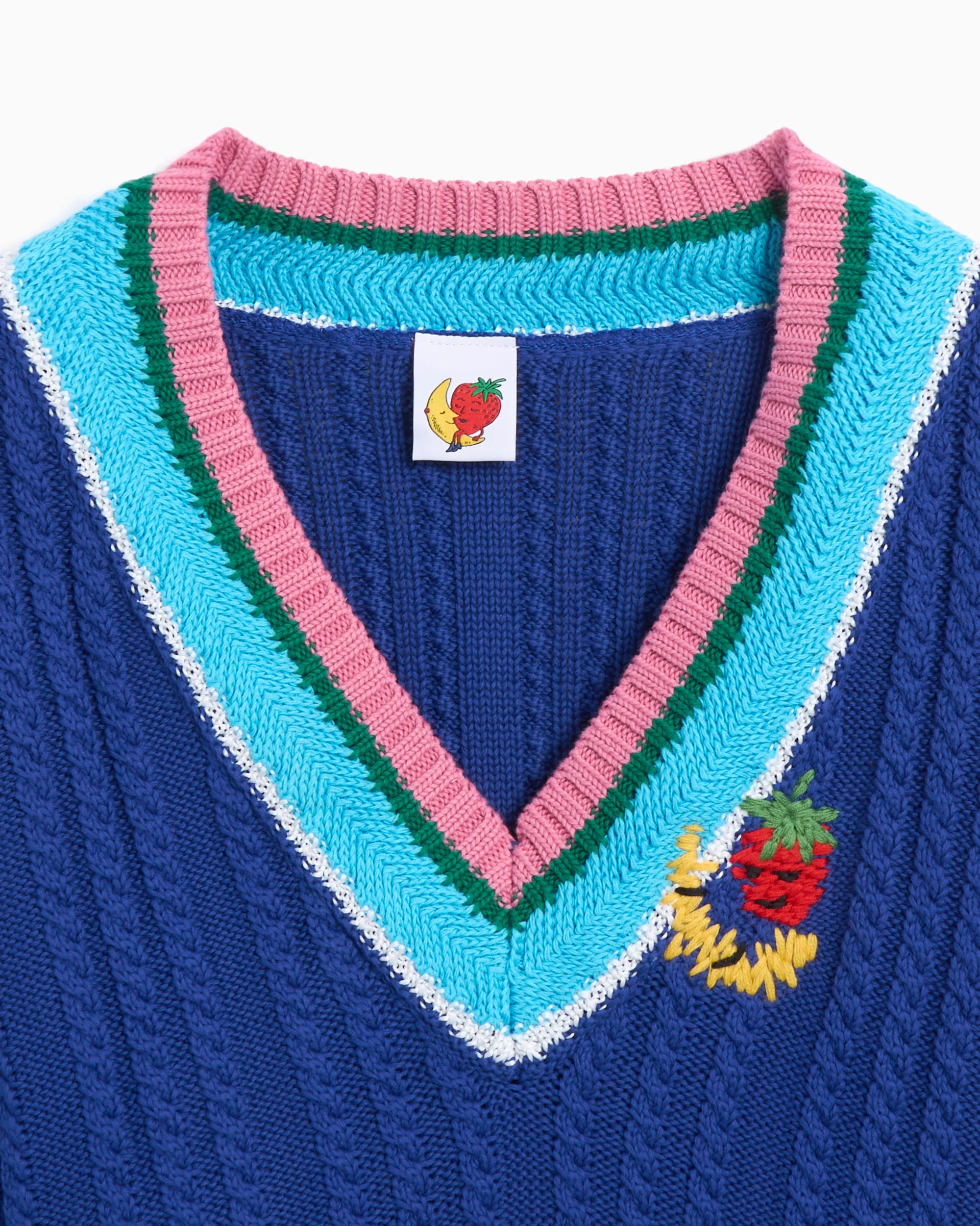 Sky High Farm Workwear Cableknit V-Neck Striped Sweater Unisex Pullover - Image 2